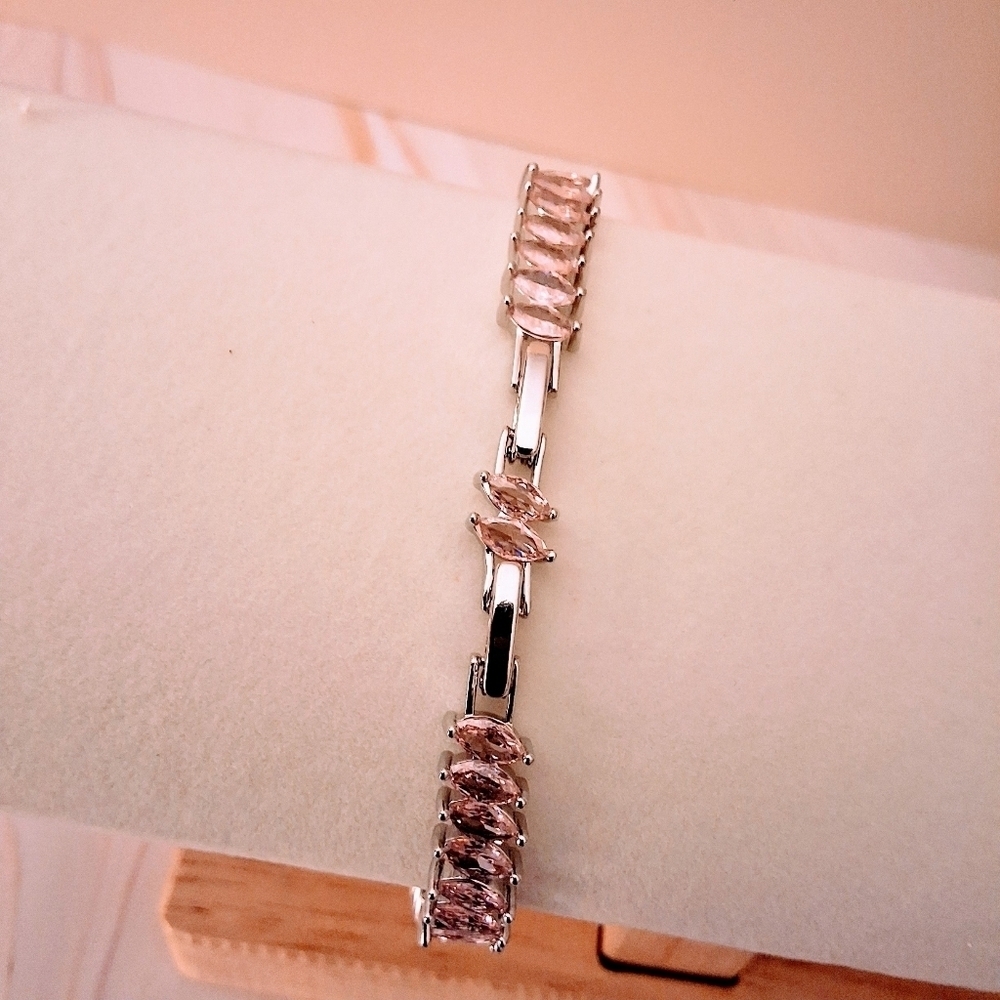 Pretty Bird 18K White Gold Plated Pink Crystal Bracelet - Picture 16 of 16